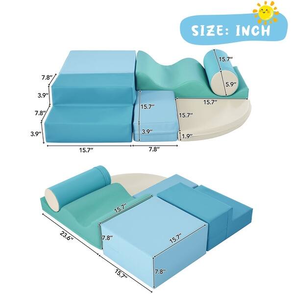 dimension image slide 0 of 3, 6 in 1 Soft Foam Playset Play Equipment Climb and Crawl Playground