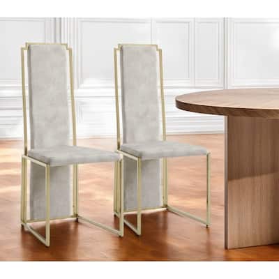 HomeRoots Set of Two Beige And Gold Upholstered Dining Side Chairs