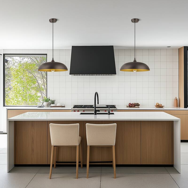 Farmhouse Pendant Light Fixture, 1-Light Industrial Hanging Light with Metal Dome Shade