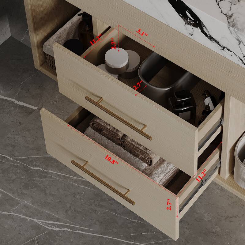 29.9" Modern Floating Bathroom Vanity with Sintered Stone Top, Ceramic Undermount Sink Wall-Mounted for Bathroom