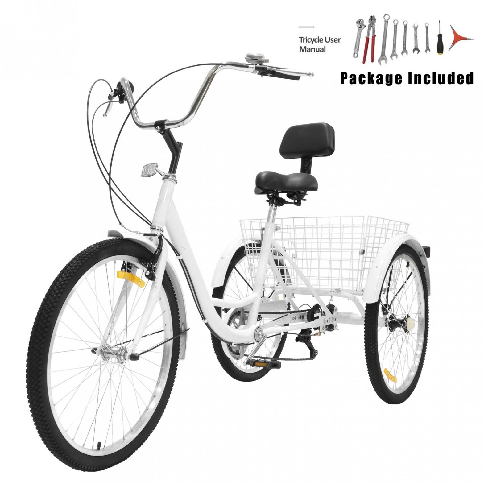 Foldable Tricycle 24'' Wheels Adult Tricycle 7-Speed 3-Wheel Bikes For Adults 