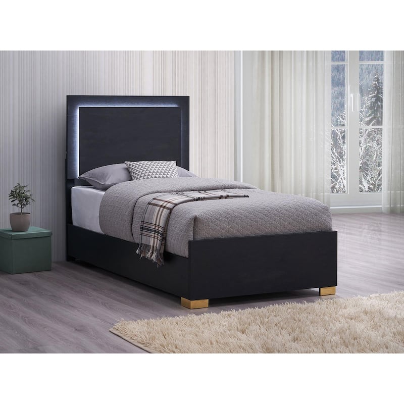 Medici Black LED Headboard Bed - Twin