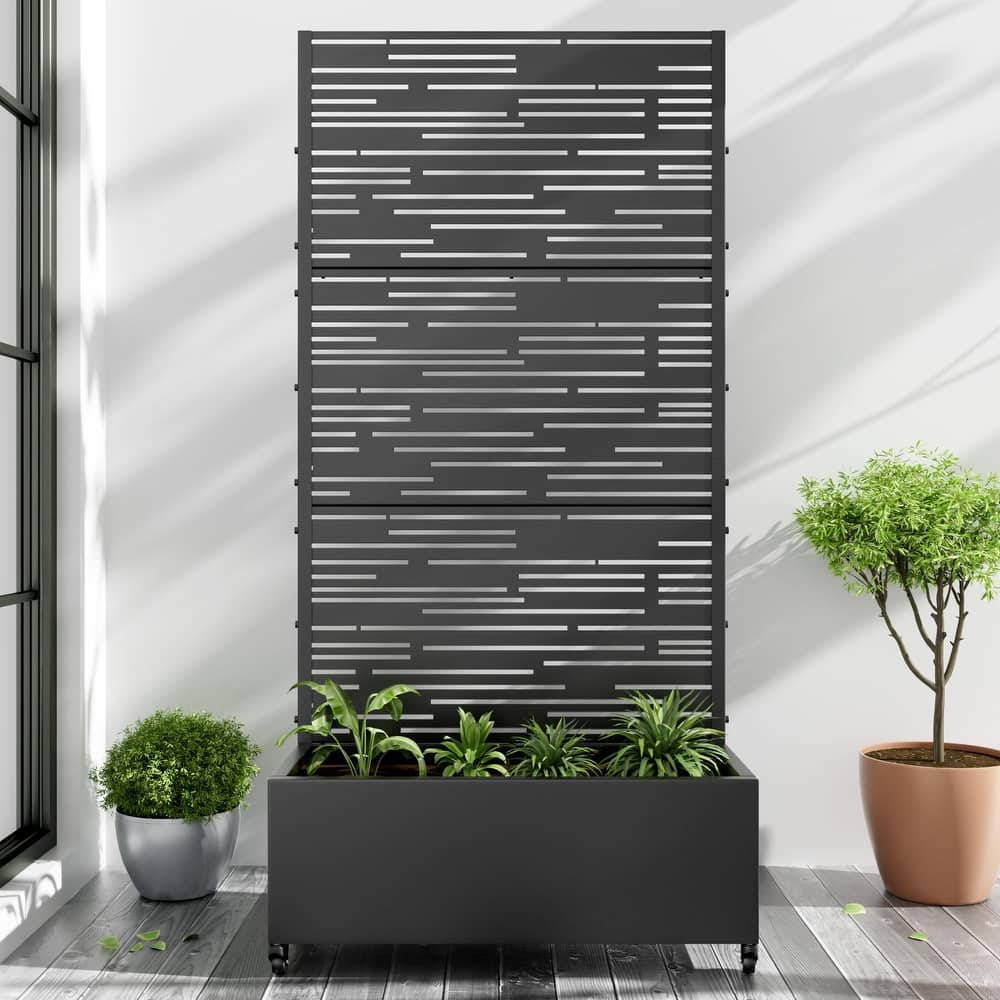 Raised Garden Bed Planter with Trellis Movable Planter Box with Lockable Wheels