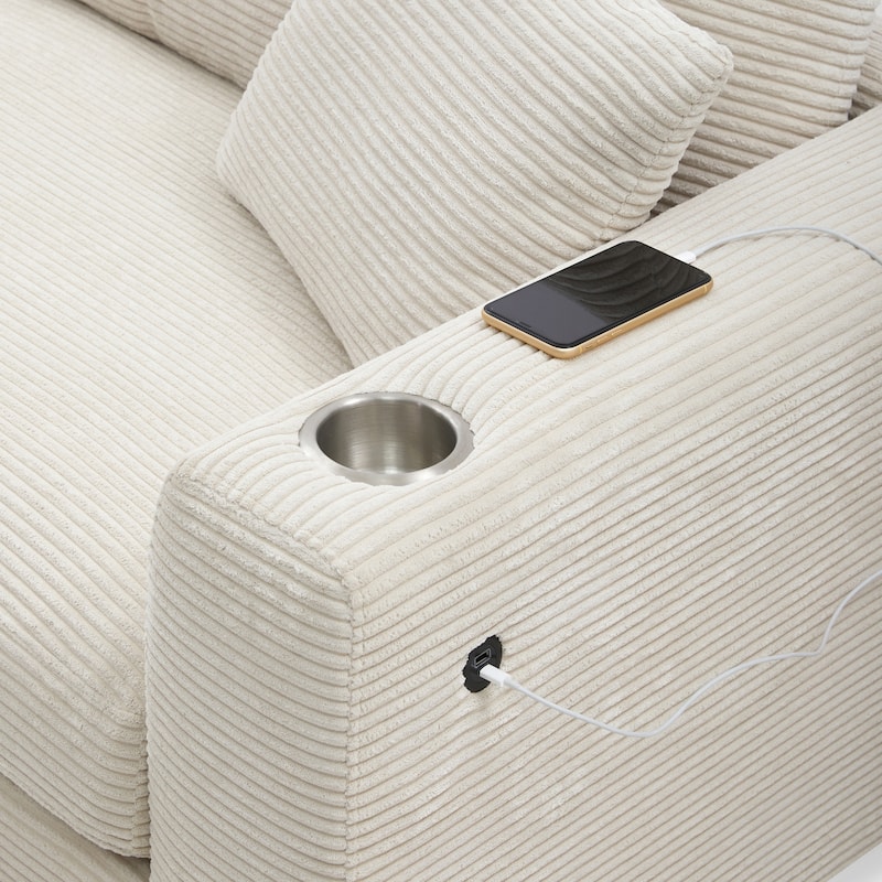 Corduroy Upholstered Sectional Sofa, L Shaped Sectional Cloud Couch