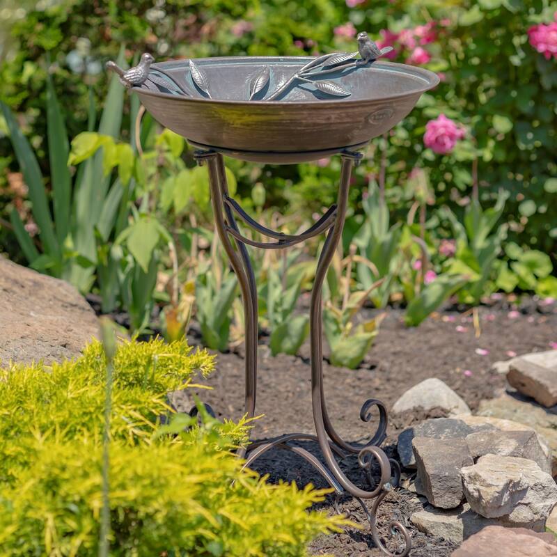 Two Birds Iron Birdbath - Brown