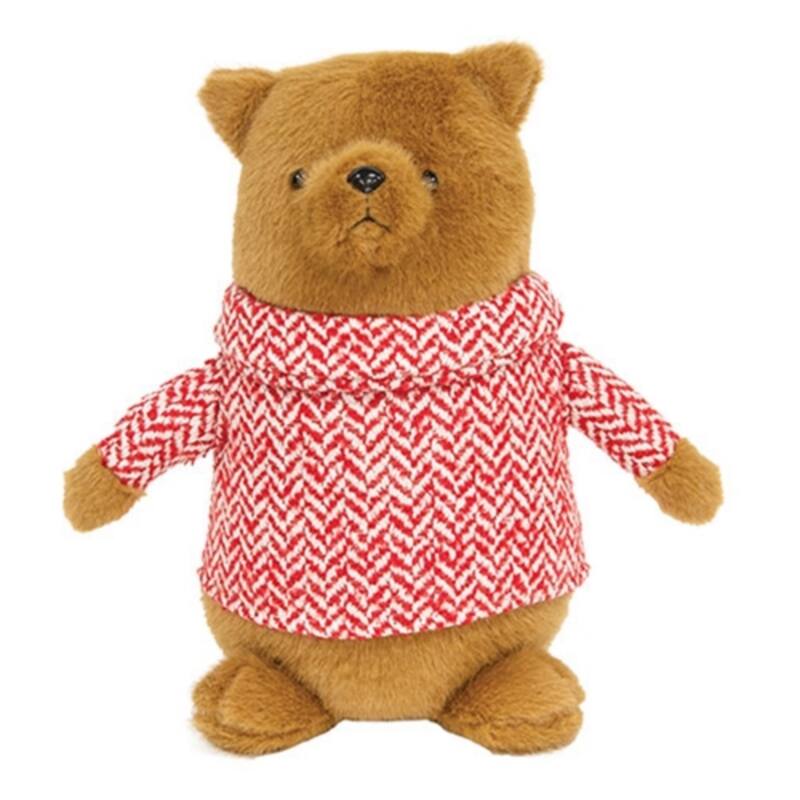 Fuzzy Bear with Chevron Sweater 11 Inch Christmas Decoration - 8.50” x 4.75” x 11.50” - Brown