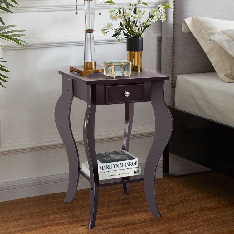 BESTCOSTY 2-Tier End Table with Drawer and Shelf for Living Room Bedroom