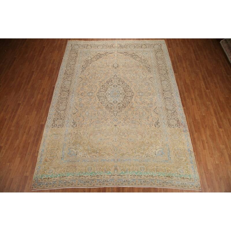 Hand Knotted Oriental 100% Wool Carpet Traditional Floral Peach Kashan Area Rug - 12' 10'' X 9' 4''