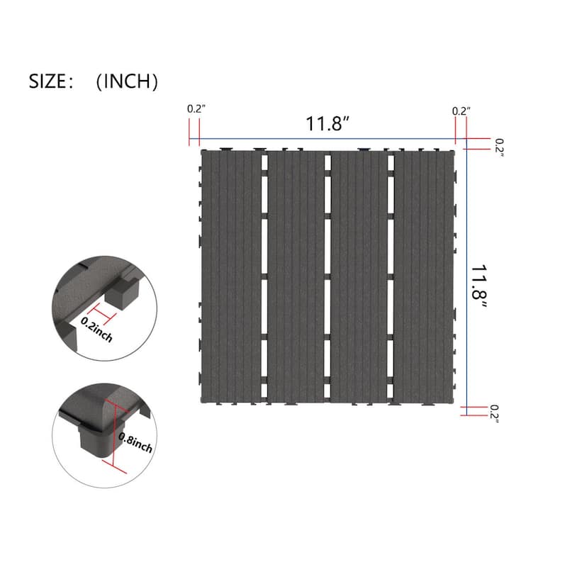 44-Pack 12"x12" Waterproof Tile Flooring - Ideal for Indoor and Outdoor Patios, Poolsides, Balconies and Backyards