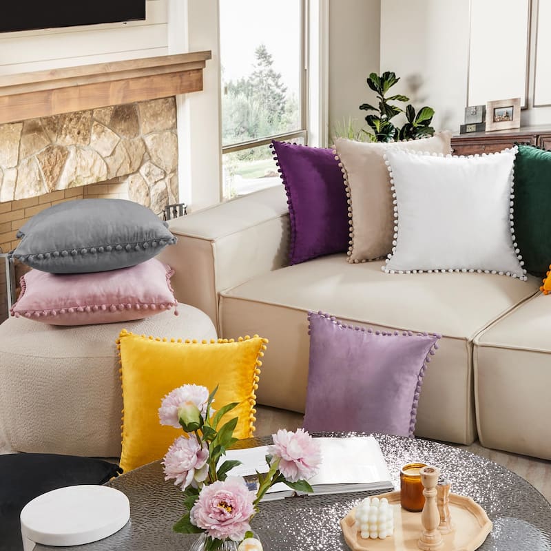 Deconovo Set of 4 Velvet Pom-Pom Pillow Covers Multiple Sizes
