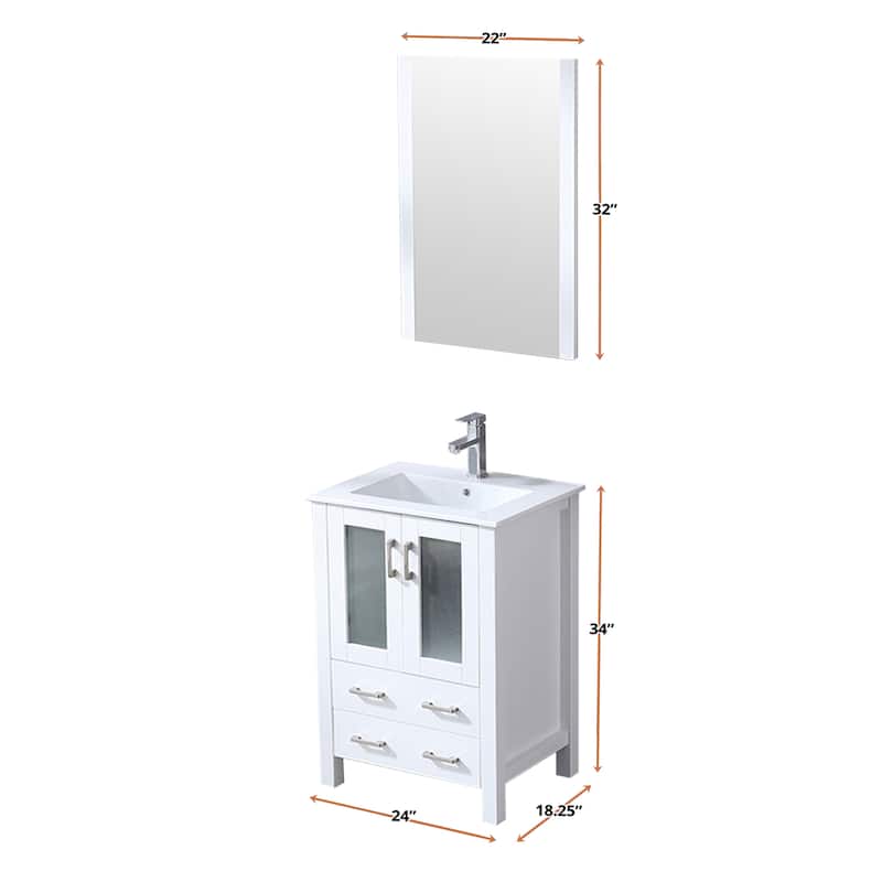 Lexora Volez 24 inch single Bathroom Vanity Countertop Sink and Mirror