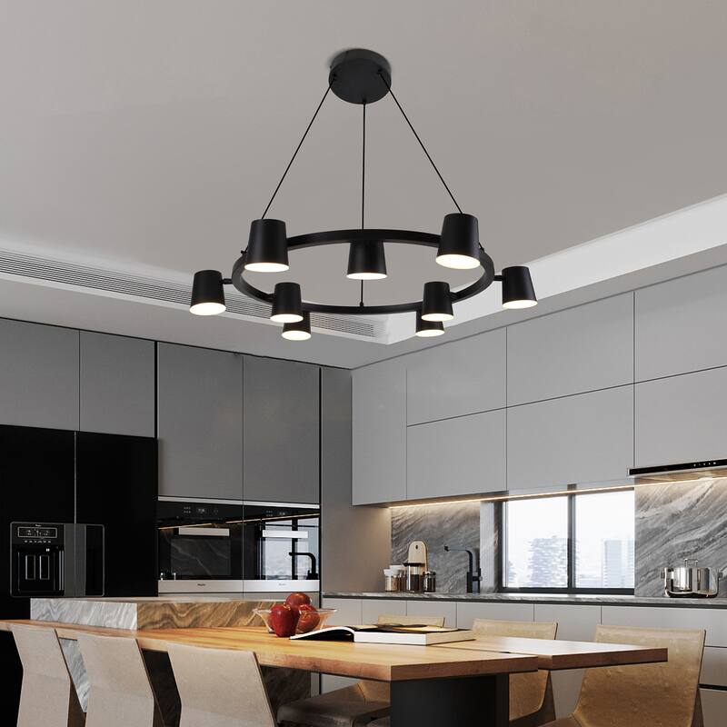 9-Light Wagon Wheel Chandelier Black and Gold Chandelier - N/A