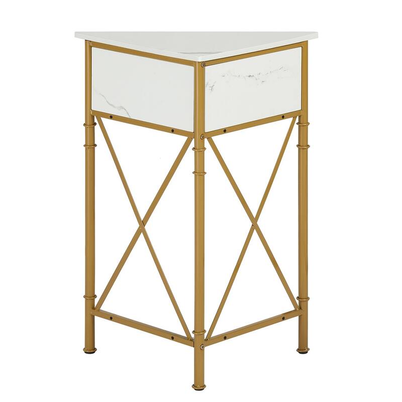 Javlergo Corner Table with Drawer and Storage Shelf, Triangle Freestanding Floor Cabinet for Kitchen, Living Room and Bedroom