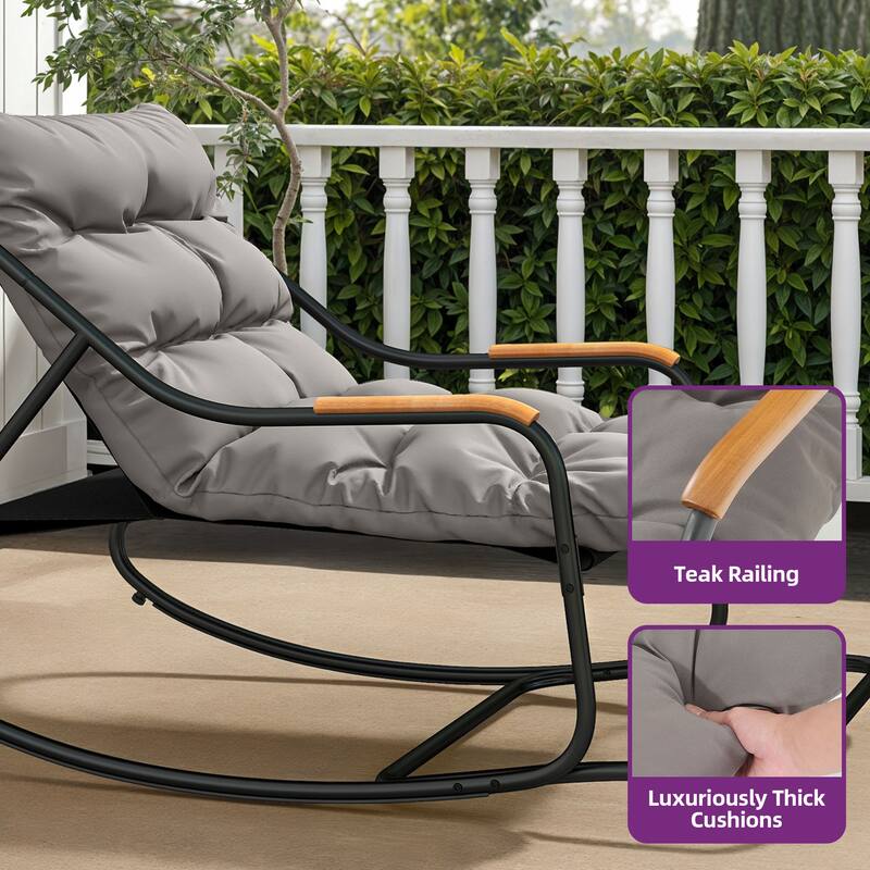Moasis Patio Oversized Rocking Chair Textilene Lounge with Footrest