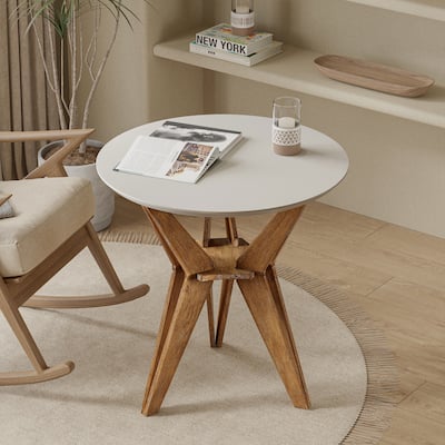 COZAYH Farmhouse End Table, Rustic Side Table with White Top and Tripod Base, Round