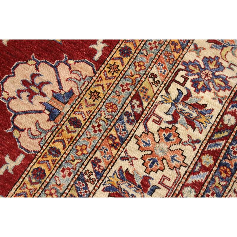 Southwestern Super Kazak Marlowe Red/Beige Hand Knotted Wool Rug - 8'10'' x 12'0''
