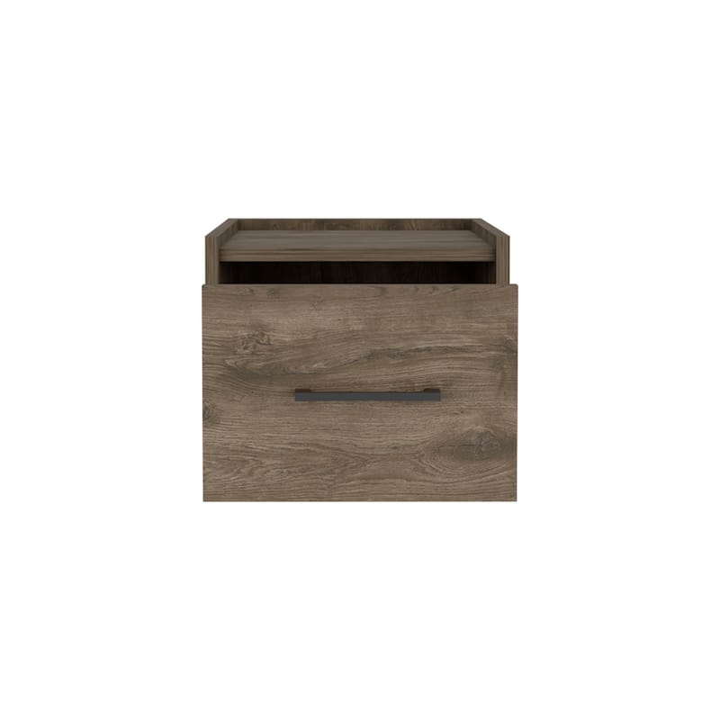 Light Gray Modern Floating Nightstand, Space-Saving Design with Convenient Drawer and Black pull Handle