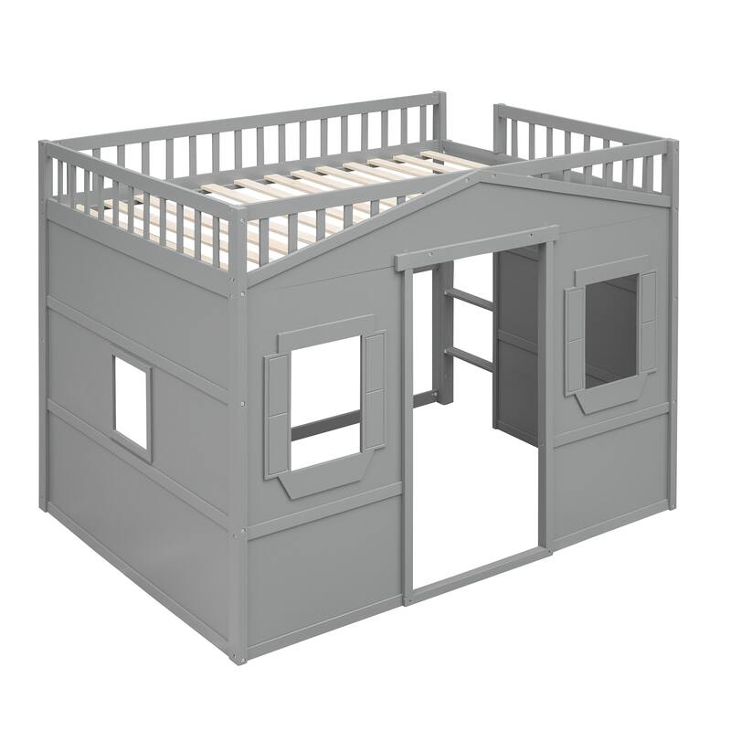 Stylish Wood Twin Loft Bed with Ladder and Guardrails, Space-Saving Design