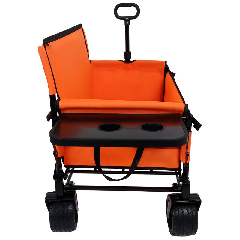 3-in-1 Convertible Folding Wagon Cart with Bench Seat & Rear-Mounted Folding Tabletop