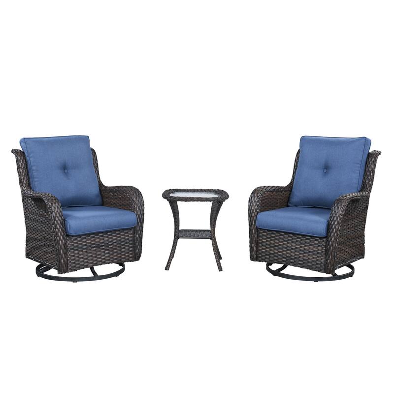 Pocassy 3-Piece Outdoor Swivel Bistro Set, Wicker Rocking Chairs