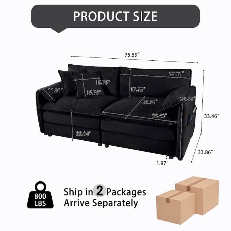 Modern Chenille 2-seater Comfy Deep Love-seat Sofa Couch for Living Room