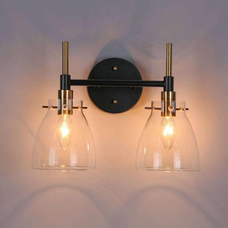 Modern Black Gold 2/3/4 Lights Vanity Light Fixture Glass Bathroom Lighting