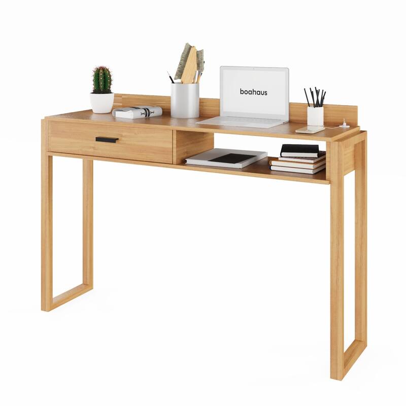 Modern Computer Desk with Drawer, Space-Saving, Shelf and Dual USB Charging Ports