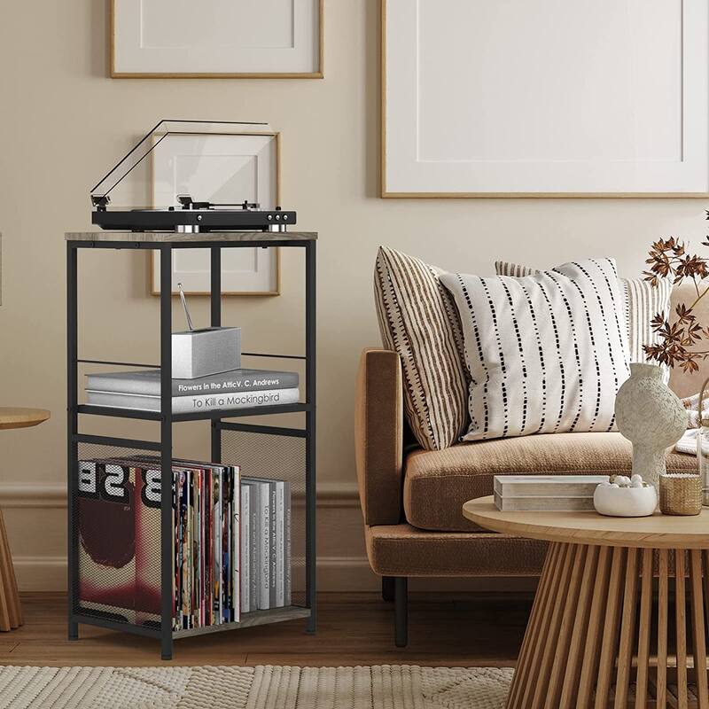 3 Tier Vinyl Record Stand with Storage Turntable Stand with Shelf Black