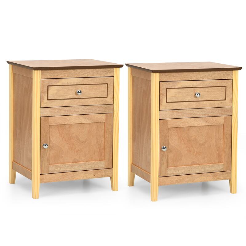Costway 2PCS Nightstand with Drawer Accent Side End Table Storage