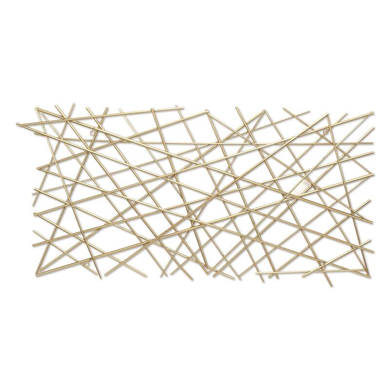 HomeRoots 25" X 49" Gold Abstract Lines Metal Hanging Dimensional Sculpture
