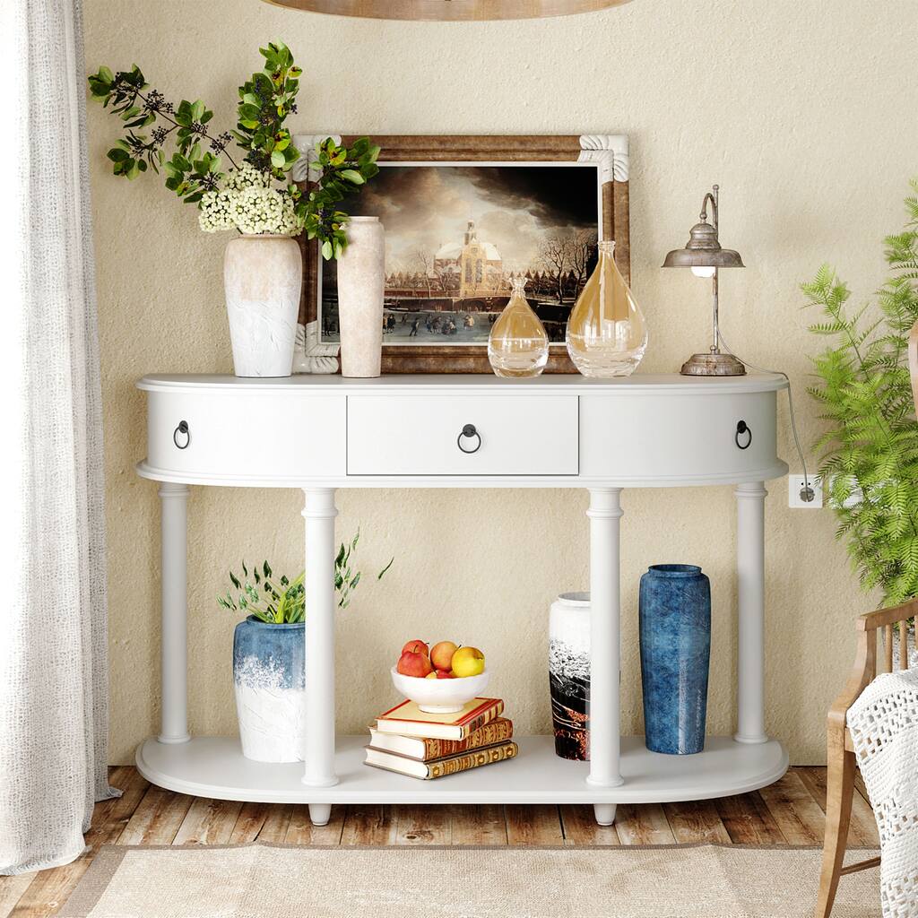 Casler White Wooden Console Table with Single Drawer - 48"L x 16"W x 30"H