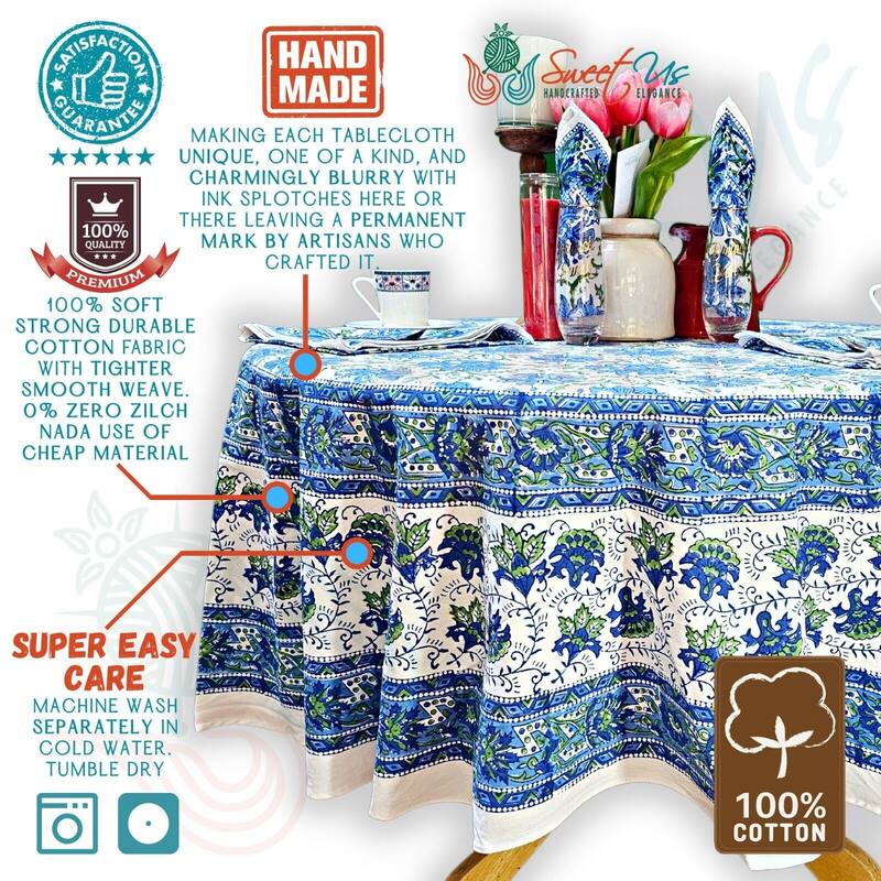 Bursting Floral Block Print Cotton Tablecloth Collection