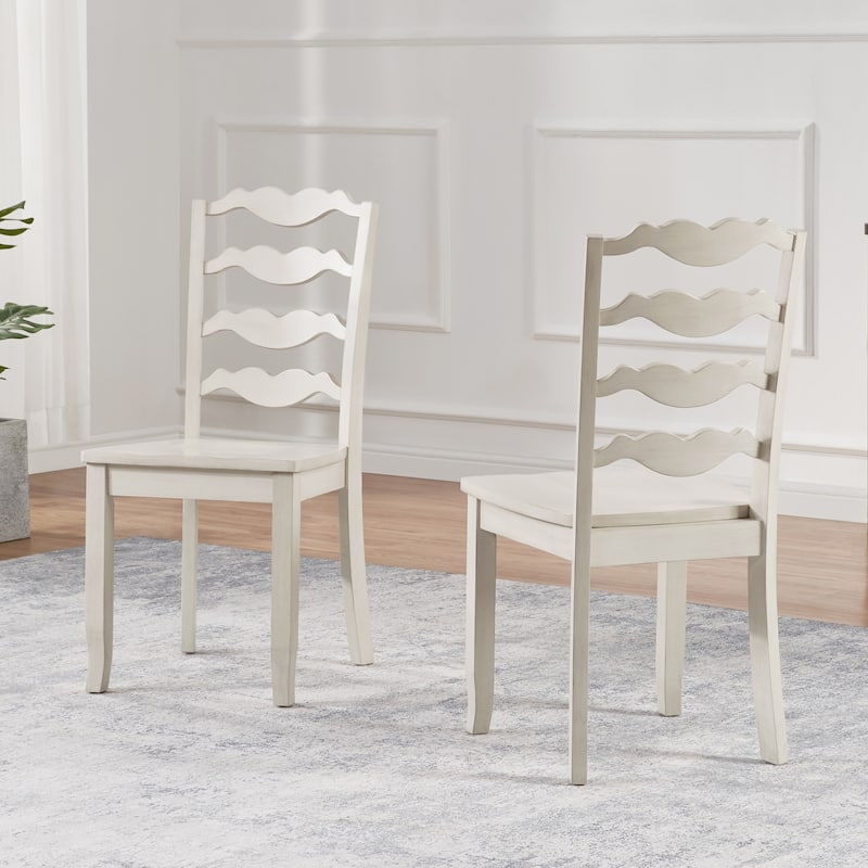 Distressed 17"W Wooden Ladder Back Dining Chairs - Set of 2 - Antique White