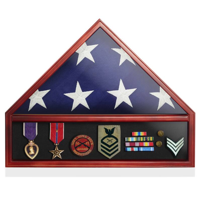 Military Medal and  Burial Flag Shadow Box Display Case