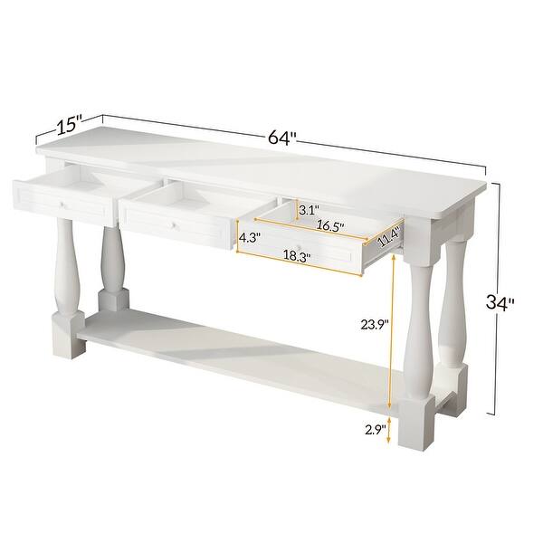 dimension image slide 1 of 2, Console Table for Entryway with Storage Drawers and Shelf