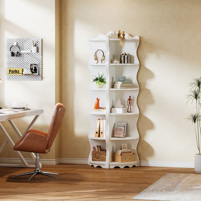 70.8" Tall White Corner Shelf, 6-tier Corner Bookshelf Bookcase - 13.8" D x 13.8" W x 70.8" H