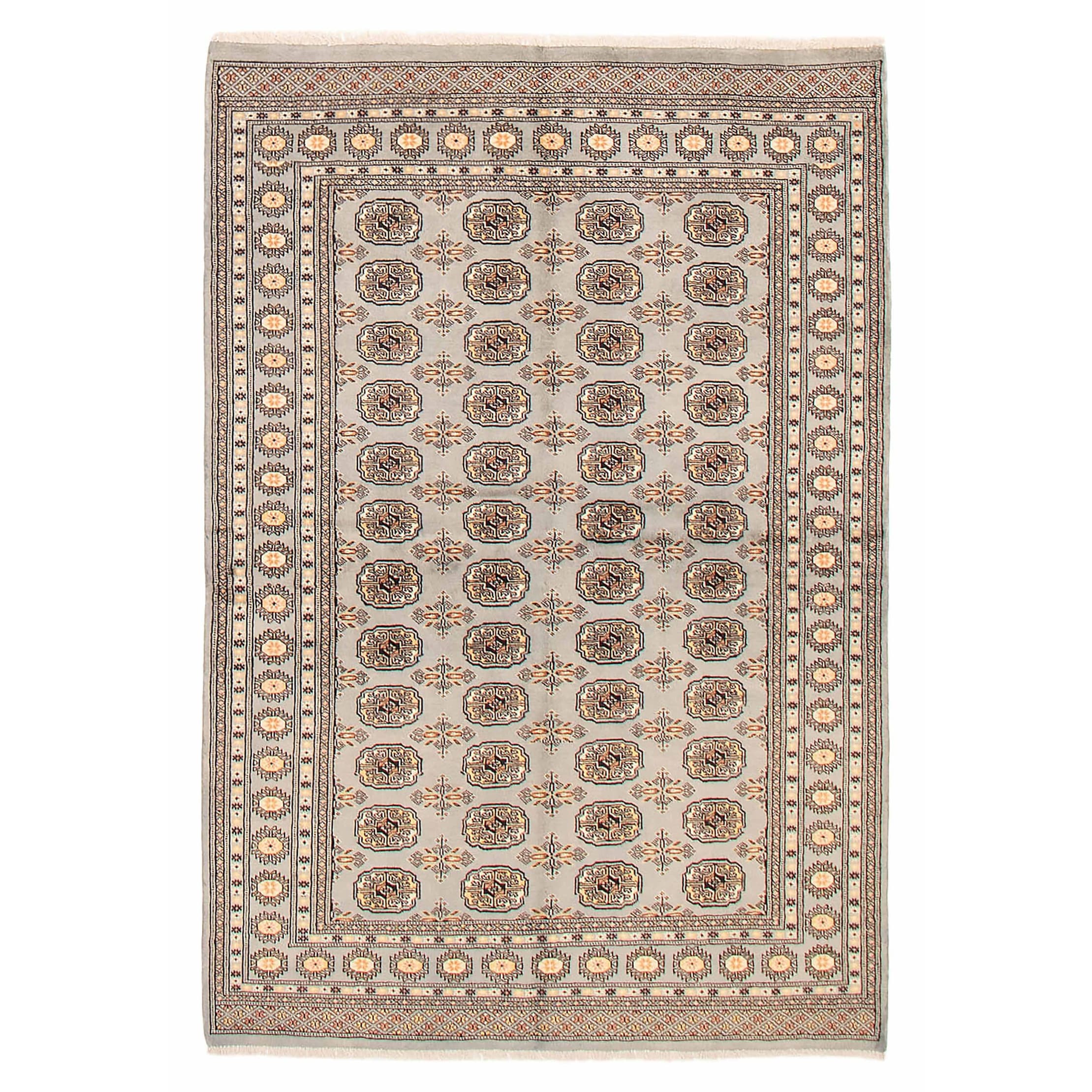 Finest Peshawar Bokhara Grey Rug 5'1" x 7'5" - 5'1 x 7'5