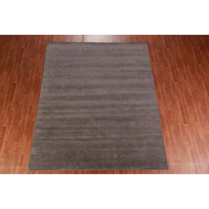 Tribal Gabbeh Indian Area Rug Hand-Knotted Oriental Wool Carpet - 8'1" x 9'10"