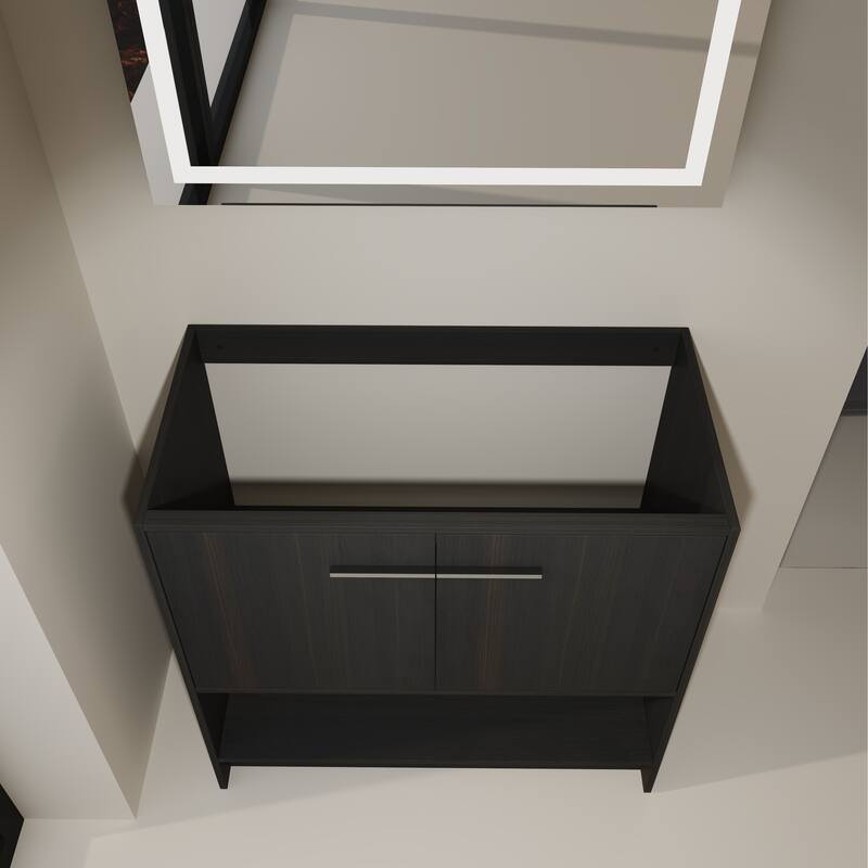 GDFStudio - Lisbon Modern Minimalist Freestanding Bathroom Vanity Cabinet with Soft Close Doors, Open Shelf, Sink NOT INCLUDED