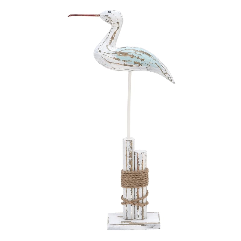 White Wood Bird Decorative Sculpture - 12 x 3 x 21