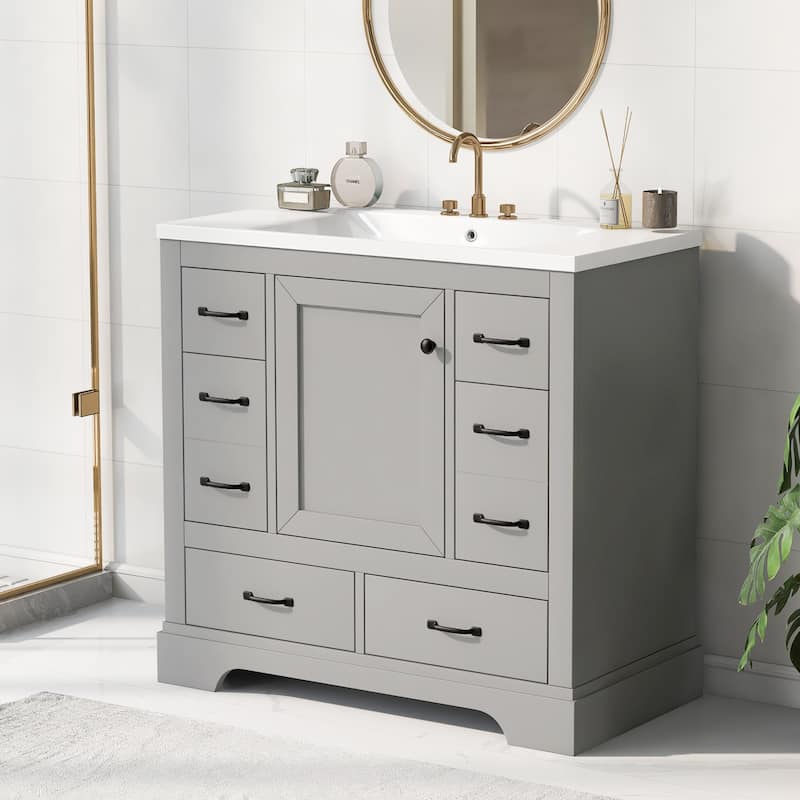36" Bathroom Vanity with Sink Combo, 6 Drawers, Adjustable Shelf