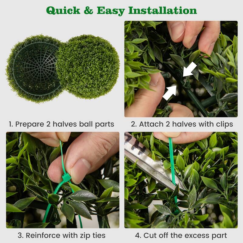 Gymax 2 PCS 20'' Faux Boxwood Topiary Balls w/ Sun-Protective PE