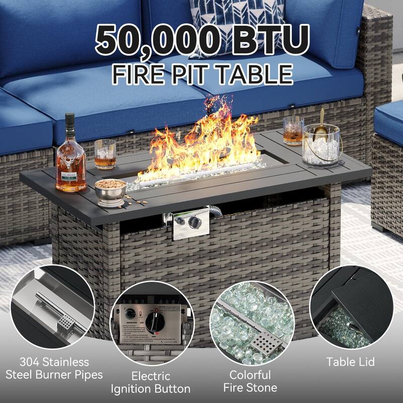 AOXUN Wicker Rattan Outdoor Sectional Sofa Set with Coffee Table