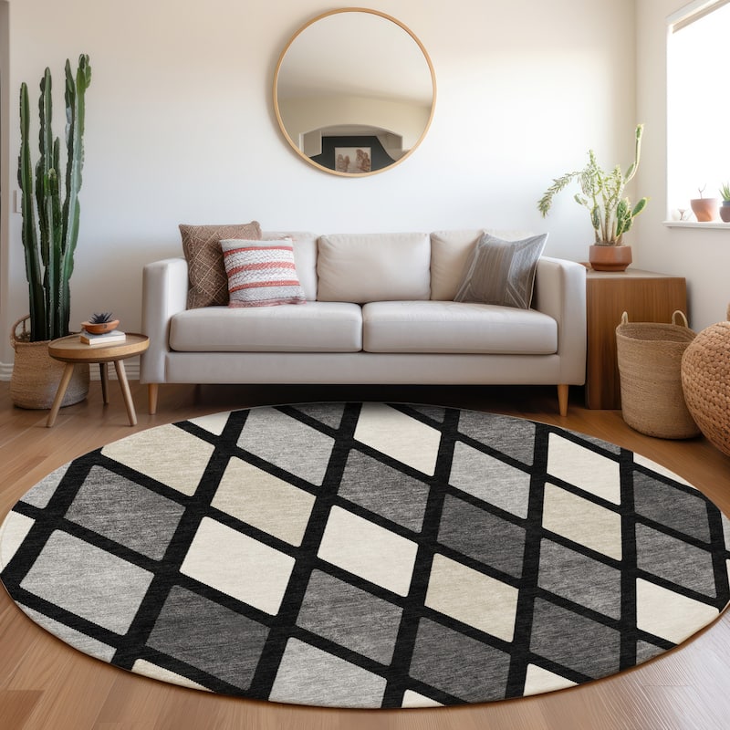 Premium Washable Super Soft Mosaic Diamonds Mayfield Rug - Black - 8' x 8'