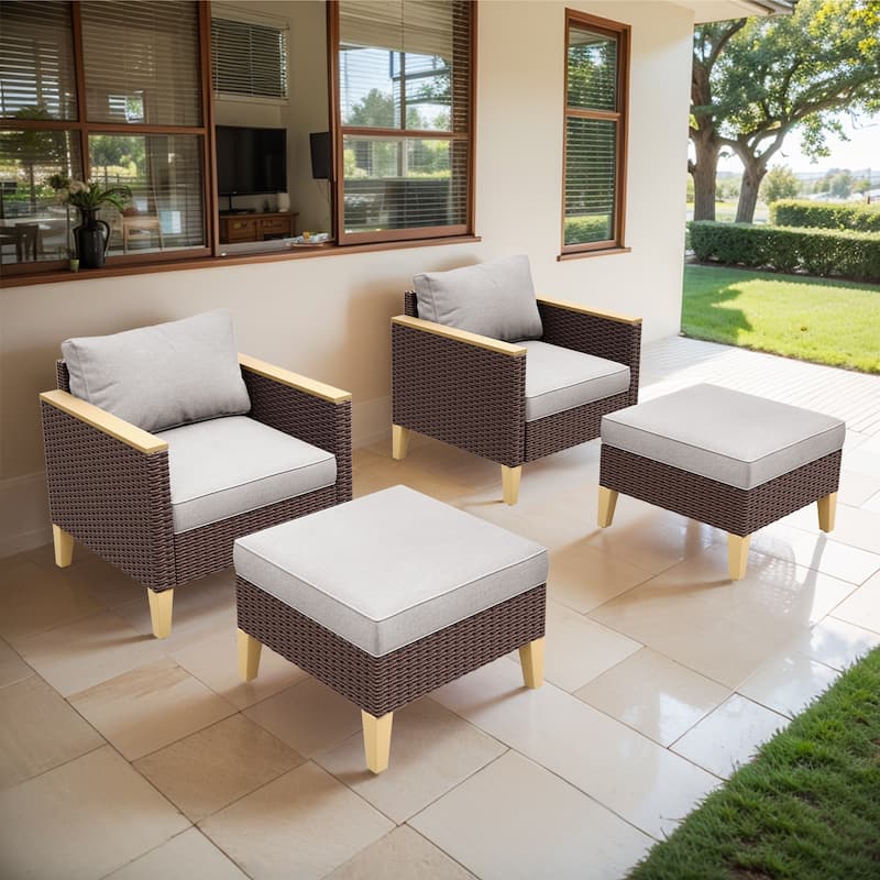 Patio Arm Chair Ottoman Chair Cushion - Beige - Brown