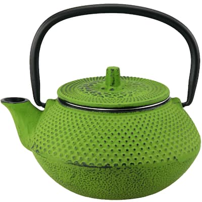 Creative Home Kyusu 10 oz. Cast Iron Tea Pot Tea Kettle with Removable Stainless Steel Infuser Basket Green - 10 oz