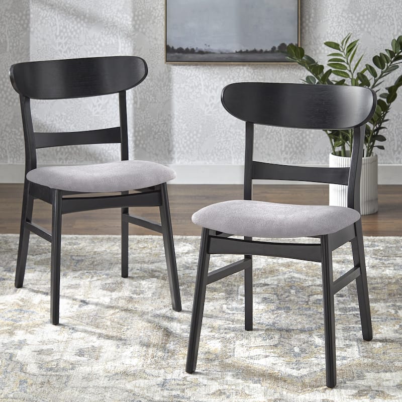 Lifestorey Noella Solid Wood Dining Chairs (Set of 2) - Matte Black/Dark Grey