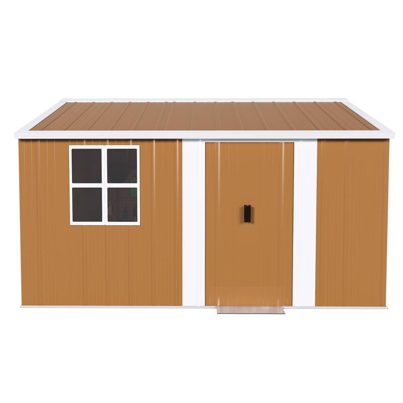 12x10 FT Heavy-Duty Metal Storage Shed with Windows, Lockable Door & Ventilation - Weatherproof Outdoor Garden Shed
