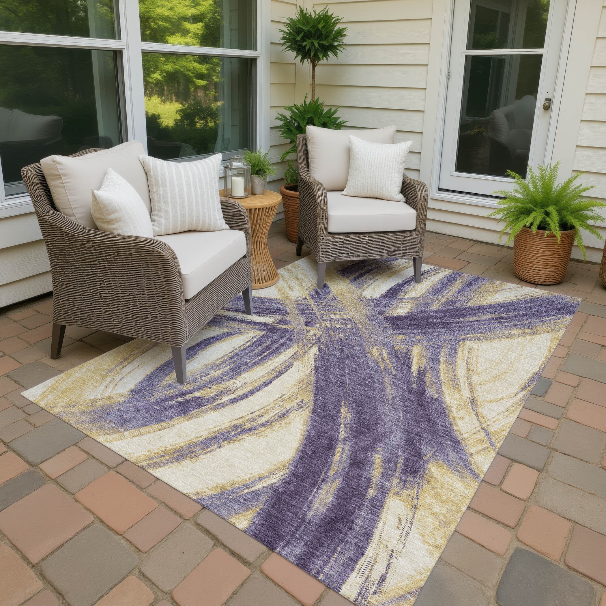Machine Washable Indoor/ Outdoor Abstract Brushstroke Chantille Rug