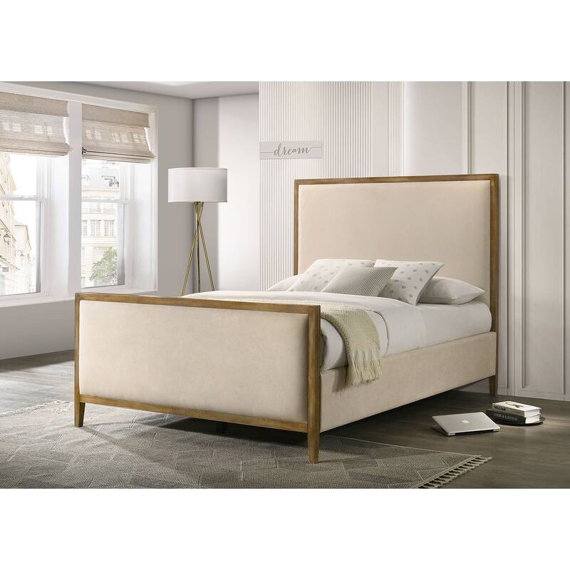 Modern Natural Oak Finish 1pc Upholstered Bed